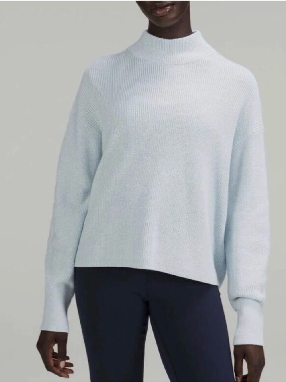 Like New! Lululemon Merino Wool-Blend Mock Neck Lt. Blue Sweater, Sz XL